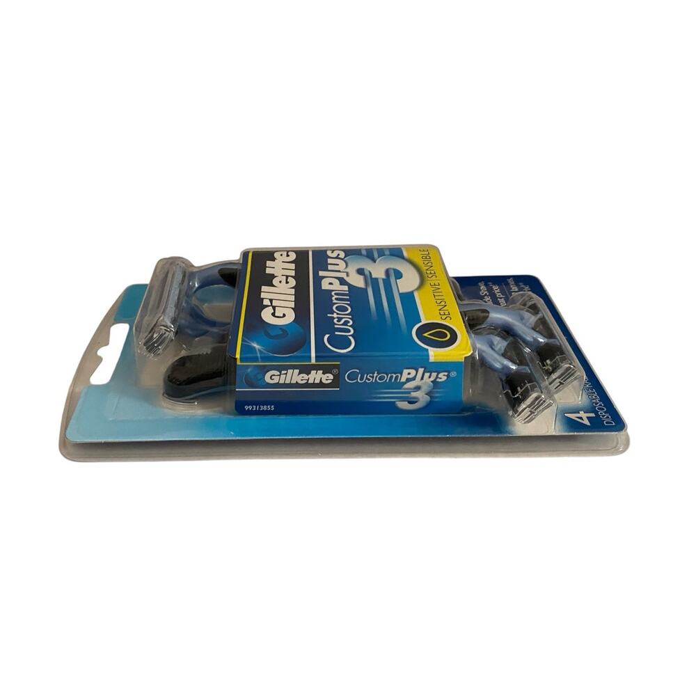 Gillette Custom Plus 3 Sensitive Mens Disposable Razors 4 Count New Triple Blade - Picture 8 of 10